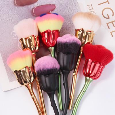 China Non-listing Rose Flower Multi Color Base Brush Factory Wholesale Popular Color Bristle Makeup Nail Dust Cleaning Brush Soft OEM Optional Private Label for sale