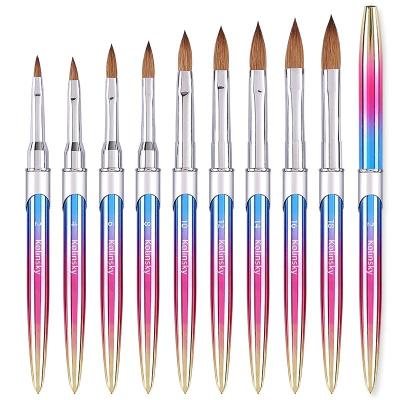 China Easy Apply Rainbow Gradient Popular Metal 100% Sheer Kolinsky Acrylic Manicure Nail Art Brush Crimped For Nail Salon OEM Customize Logo for sale