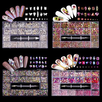 China Decorate kit 21 super shiny luxury crystal grid rhinestone nail bling nail press on nails diamond stone charm rhinestone OEM ODM ODM for sale