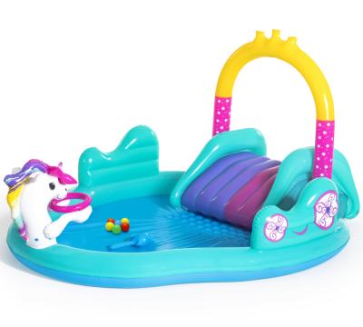 China 53097 Magical Play Center Cart Colorful Inflatable Unicornm Pool Kids for sale