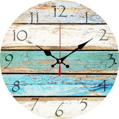 China Vintage Style Vintage Silent Decorative Round Beach Antique Non Ticking Wooden Wall Clock for sale