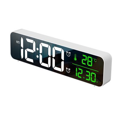 China LUMINOVA LED Large Screen Time Display Music Alarm Clock with Clear Mirror Wall Clock Desk Clock for sale