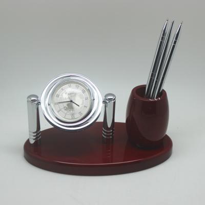 China Clock Desk Accessories - Pen Holder and Wooden Clock - Pen Stand for sale