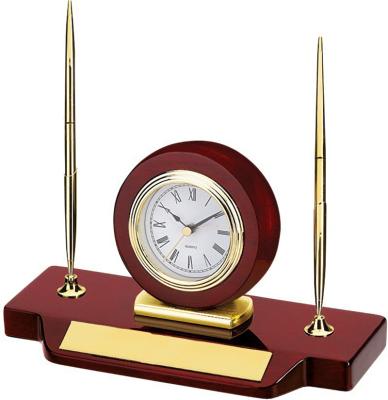 China Antique Style Creative Gift Modern Wooden Desk Clock With Pen Holder for sale