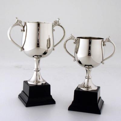 China Silver Metal Trophy Gift or Award Trophy Cup on Black Plastic or Wooden Base for Sports Tournaments Competitions for sale