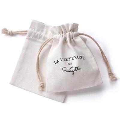 China Eco Friendly Bag Recycle Canvas Cotton Drawstring Bags Organic Printed Jewelry Pouch Gift Bags With Cotton Rope for sale