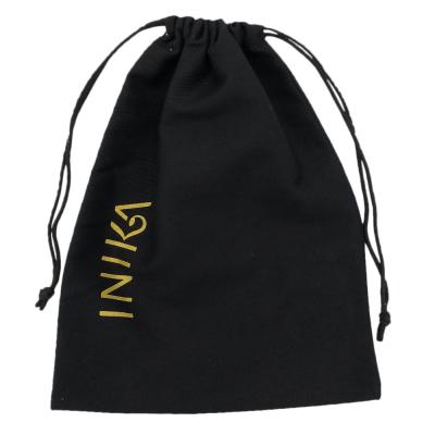 China Eco Friendly Black Eco-Friendly Recycle Bags Organic Cotton Drawstring Canvas Bags Gold Printed Canvas Dust Bag for sale