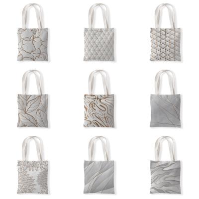 China Mini Pretty Eco-Friendly 100% Gold Geometric Lines Cotton Bag Tote Bag Small Shopping Bag for sale