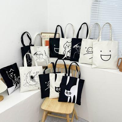 China Large Black White Canvas Eco - Friendly Eco - Friendly Recycle Logo Letter Tote Bag Zipper Cotton Bag Customized Shopping Bag for sale