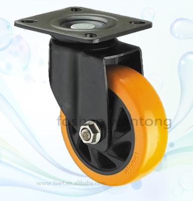 China Furniture Turns Ball Metal Plate Double Swivel Orange Industrial PU Caster Wheel for sale