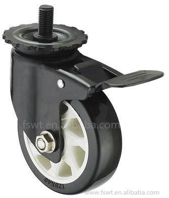 China Plastic Industry Polyurethane Trolley Wheel 125mm Screw Thread Swivel Casters for sale