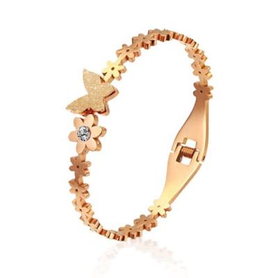 China FASHIONABLE Butterfly Flower Gold Bangle Stainless Steel Bracelets Bangles Women for sale