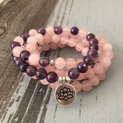 China FASHIONABLE Stone Jade Beads Rose Quartz Lotus Luck Charm Bead Bracelet Set Bracelets for sale