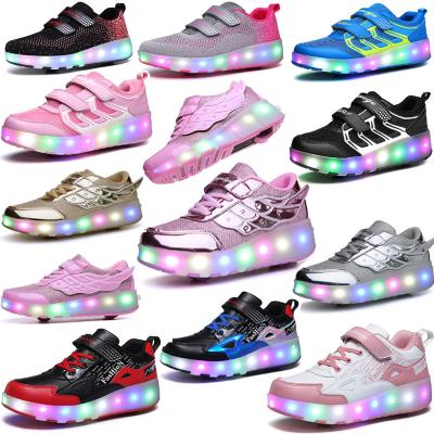 China Fashion\Comfortable\Durable\Breathable\Adjustable Kids LED Light Up Shoes Kids Roller Skate Shoes With Glowing Wheels Boys Girls Running Rollerskate Shoes for sale