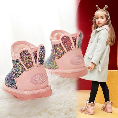 China 2021 New Hot Sale Fashion Anti-slippery Sheepskin Cheap Special Sequins Snow Boots Girls Sequins Rabbit Ears Posterior Winter Snow Boots Lovely Boots for sale