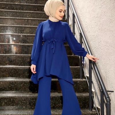 China Normcore/islamic muslim fashion minimalist high quality Arab girls plus size women solid color long sleeve 2 piece suit sets for sale