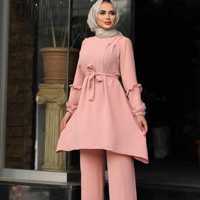 China Normcore/New Minimalist Muslim Ladies Suit Loose Long Sleeve Arab Maxi Dress Plus Size Pants Women's Suit for sale