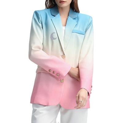 China Canton garment manufacturer women's suit and tuxedo 2022 pink gradient fancy blazer NEW and straight sky blue for sale