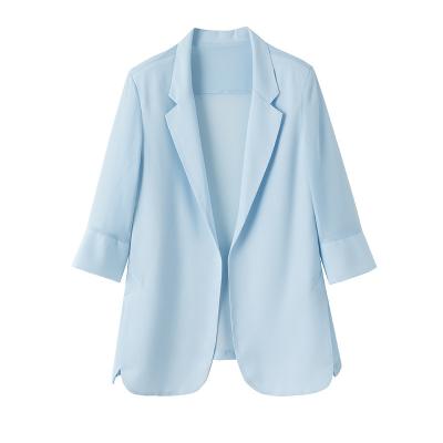 China China supply breathable women outwear elegant blue side slit chiffon cardigan for summer for sale