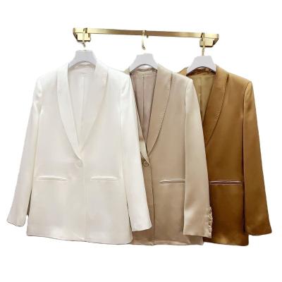 China QUICK DRY Custom Made Luxury Fabric Women's Stretch Acetate 5XL Blazer and Jacket Champagne Stain Women's Suit Silk Mid Length Jacket for sale