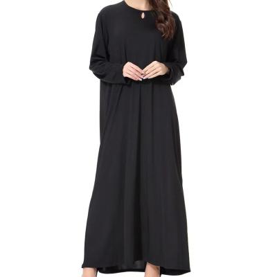 China High Quality Factory Arabic Maxi Dress Saudi Dubai Circle Neck Abaya Black Long Dress Middle East Malaysia Common Islamic Muslim Women for sale