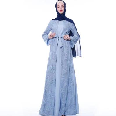 China Abaya Long Sleeve Solid Color Clothing Fashion Wind Two Lace Sleeve Traditional Muslim National Dress Fake Length Islamic Clothing for sale