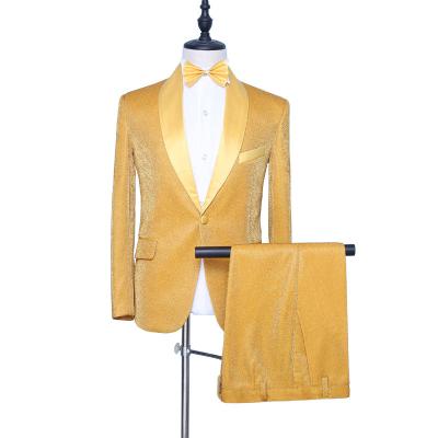 China Anti-wrinkle velvet custom made gold mens suits and tuxedo sequin prom suit mens formal dresses groom fancy suit slim fit for sale