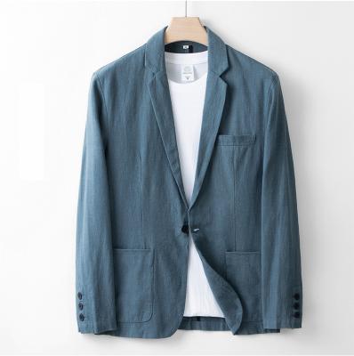 China 2022 NEW Natural Soft Canvas Navy Blue Breathable Canvas Tuxedo Jacket Men's Breathable Canvas Jacket For Summer for sale