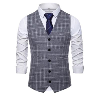 China Anti-Wrinkle Pattern Custom Made Mens Gray Stretchy Waistcoat Button Fly Vest Formal Jacket Plus Size for sale