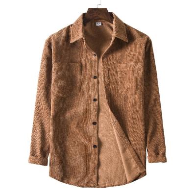 China Custom Embroidered Brown Men's Vintage Style Vintage Logo Causal Jacket Breathable Long Sleeve Corduroy Spring Shirt For Men for sale