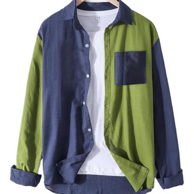 China 5XL Size Spring and Autumn Men's Shirt Long Sleeve Patched Causal Block Canvas Men's More Breathable Color Shirt with Factory Price for sale