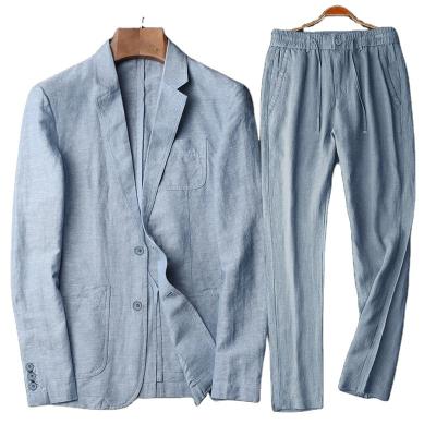 China Men Causal Dresses Fabric Blazer Natural Linen Breathable China Manufacturer Customized Pant Set Linen Pant Suit For Business for sale