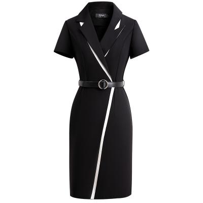 China Custom Women Black And White One Piece Anti-Wrinkle Contrast Dress Office Working Wear For Working Hotel Reception Suit Career Clothing for sale