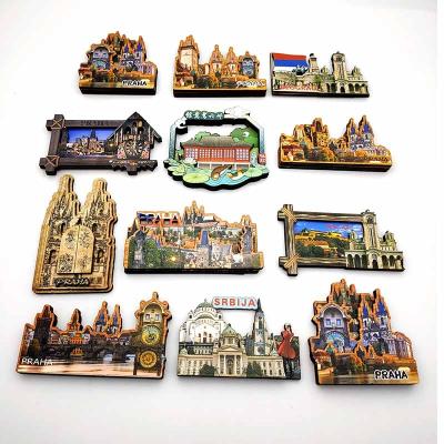 China Direct Selling Durable Personalized Custom Fridge Magnet Souvenir 3d Logo World City 3 Layers Wooden Fridge Magnet MDF for sale