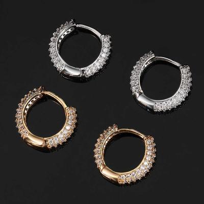 China 2022 Environmental Friendly Wholesale Gift Hot Sale Hip Hop Jewelry Surround 4 Row Diamonds Earrings Shape Hip Hop Ear Studs for sale