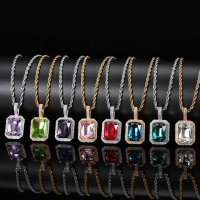 China 2022 Environmentally Friendly Wholesale 18k Gold Plated Miami Style Jewelry Hip Hop Jewelry Miami Gem Diamond Colorful Necklace for sale