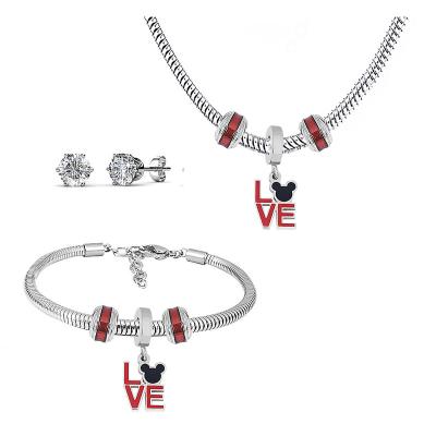 China Wholesale Environmental Friendly High Quality Women's Zircon Bracelet Necklace 316 Stainless Steel Jewelry Set for sale