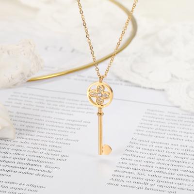 China LiBaiYuan Environmental Friendly Jewelry Women Gold Plating Elegant Key Pendant Charms Stainless Steel Necklace for sale