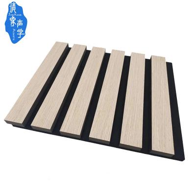 China Modern Jingxiang Fluted Oak Walnut Polyester Fiber Soundproofing Slat Wooden Wall Acoustic Panel Akupanel for sale