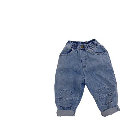 China Soft Support Customized Loose Fit Kids Jeans Personalized Waist Blue Boys Elastic Jeans for sale