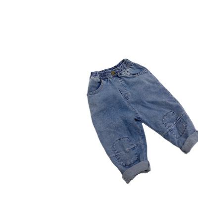 China Softly 2022 spring and autumn new design boys' blue jeans elastic middle waist boys and girls denim pants for sale