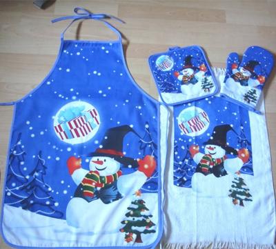 China Compressed cotton apron+pot holder+oven mitts+kitchen/tea towel sets for cooking for sale