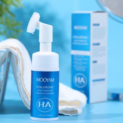 China Blemish Hyaluronic Acid Foam Pore Moistureing Skin Care Clear Foaming Deep Cleansing Wash Foam With Brush Detergent for sale