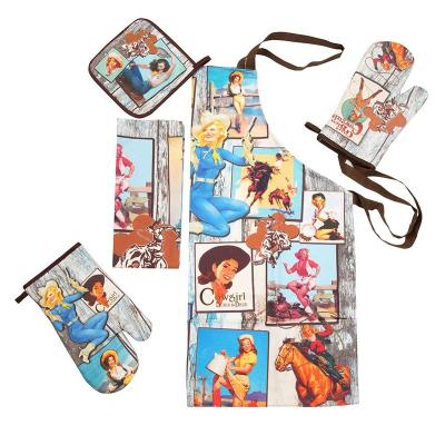 China Custom Printed Apron Set Kitchen SANITARY for sale