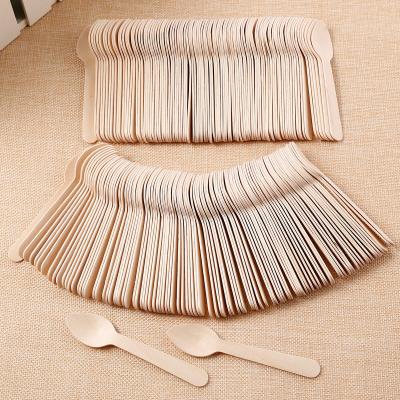 China Hotel Restaurant Home Mini Wooden Spoons Disposable Wooden Ice Cream Dessert Spoons Utensil Wedding Party Kitchen Biodegradable Tableware for sale