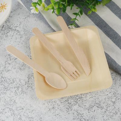 China Home Disposable Wood Spoon Tableware Fork Knife BBQ Party Hotel Restaurant Picnic Flatware Wooden Cutlery Set With Bulk Package for sale