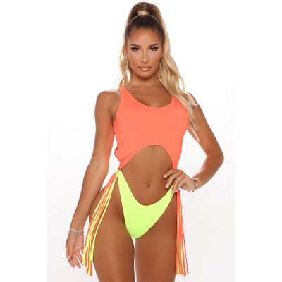 China Breathable Famous Brands Designer Custom Logo Cutout Colorblock One Piece Swimsuit Bikini Swimwear BSJ2042 for sale