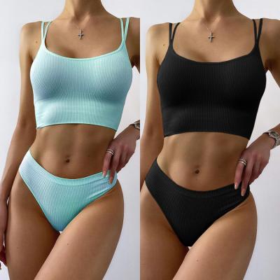 China Breathable Fast Shipping BN2169 Custom Crop Top Plain Two Piece Logo Tankinis Bikini Swimwear For Woman for sale