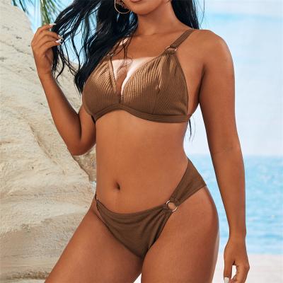 China Central Institute of Statistics PS2048 Plus Size and Solid Color Rib Swimwear Plus Size TikTok Hot Sales Bikini and Beachwear for sale