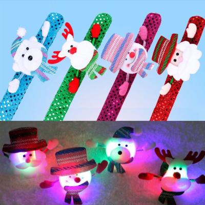 China Global hot selling Santa Claus plush fabric slap band, snowman slap bracelets, Christmas LED slap bracelet for sale